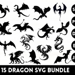 Dragon Svg Bundle, Dragon svg, Dragon Cut File, Dragons Head, Dragon Clipart, Animal Svg, Dragon Silhouette Dragon tattoo svg dragon artwork