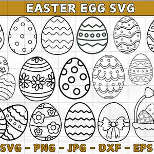 Easter Egg Bundle SVG Files | Easter 2025 Cut Files | Easter Egg Silhouette Vector Files | Happy Easter Vector | Cute Easter Egg Clip Art