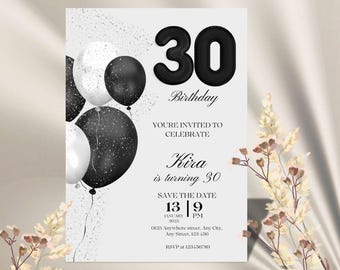 30th Birthday Invitation,30th Birthday Invitation for Her,30 Birthday Invite,Adult Birthday Invite, Mobile Invite