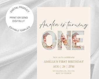 Editable First Birthday Invitation 1st Birthday Party Invite 1st Boy Birthday Girl Birthday Instant Digital Download