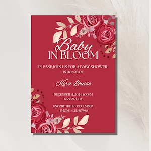 Dark Orchid Baby Shower Invitation Editable Template for a Blooming Celebration