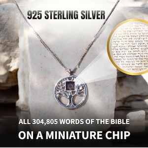 Nano Bible 925 Silver Tree of Faith Necklace with Nano Chip inside – Full Hebrew Bible (Torah) | Spiritual Jewelry | Religious Gift for Her