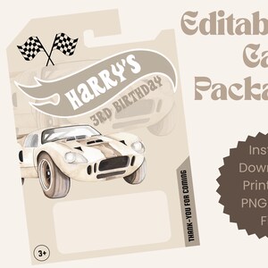 Bewerkbare speelgoedautoverpakking, beige aangepaste Hot Wheel-verpakking, Hot Wheel-verpakking gepersonaliseerd, Hot Wheels nodigt uit, feestbedankje