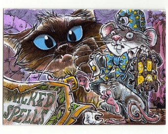 Wicked Spells Cat and Mouse Halloween Art Print by Kevin King