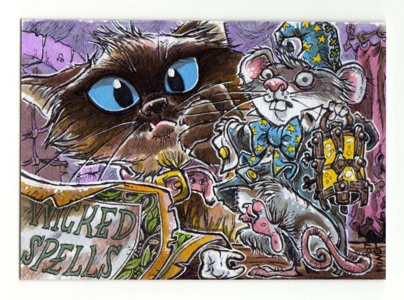 Wicked Spells Cat and Mouse Halloween Art Print by Kevin King image 1