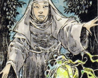 Will-o'-the-Wisp ACEO Lady Ghosts Spooky Scary Illustration Drawing Print By Kevin King
