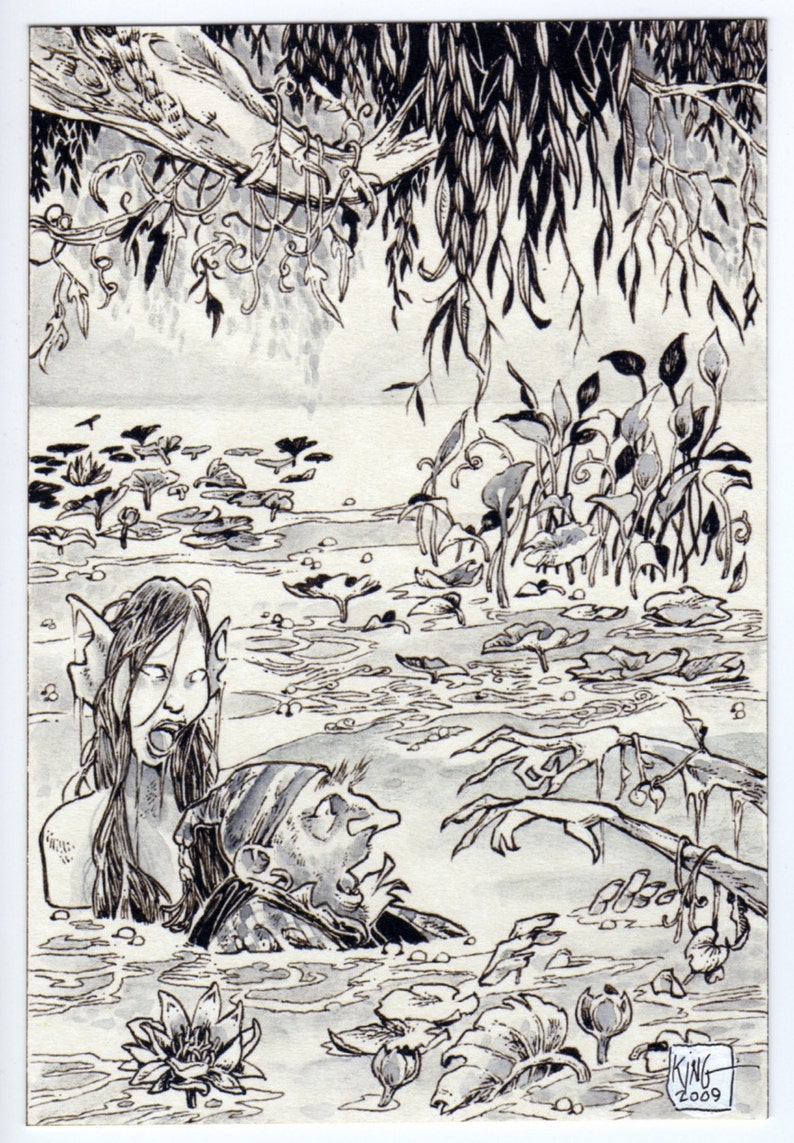 Water Nymph SFA 4 X 6 Art Illustration Drawing Fairy Spooky Creepy