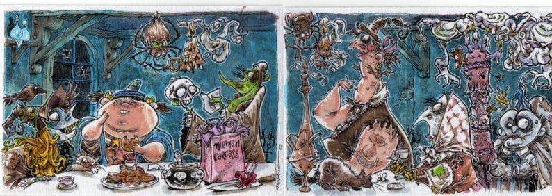 Witch Party Halloween Original Art by Kevin King 2 4 X 6 inches Prints image 1