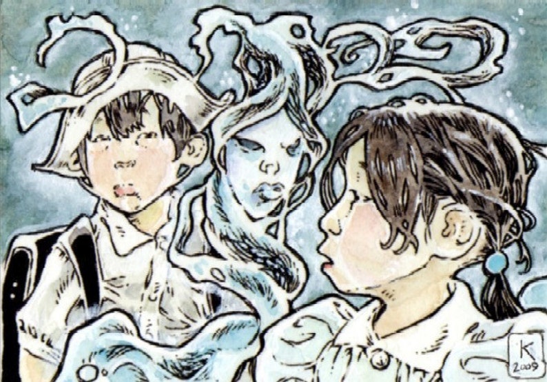 The Bakechochin ATC ACEO Haunted Illustration Ghosts Scary Children Fantasy 2 Prints image 2