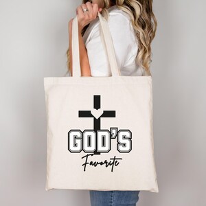 God&#39;s Favorite Tote Bag, Christian Faith Bag, Inspirational Cross Design, Religious Reusable Bag, Church Tote, Spiritual Bag, Book Lover