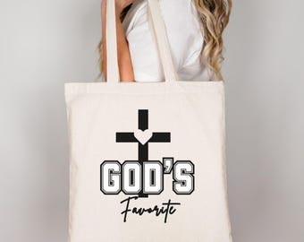 God's Favorite Tote Bag, Christian Faith Bag, Inspirational Cross Design, Religious Reusable Bag, Church Tote, Spiritual Bag, Book Lover