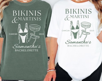 Personalized Bikinis and Martinis Bachelorette Shirt, Comfort Colors Bride & Bridesmaid Tees, Custom Destination Bach Party Shirts
