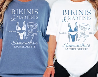 Personalized Bikinis and Martinis Bachelorette Shirt, Comfort Colors Bride & Bridesmaid Tees, Custom Destination Bach Party Shirts
