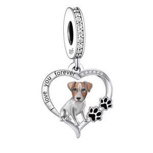 Jack Russell Dog Pendant Dangle Charm, Puppy Love Charm, Puppy Love charm , Genuine Sterling Silver & CZ, Jack Russell Charm for Bracelet