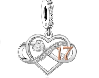 17th Birthday Infinity Heart Dangle Charm, 17th Anniversary, Fits