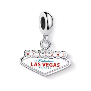 Dije de bienvenida a Las Vegas, dije de plata esterlina S925 para pulseras, joyería de viaje a Las Vegas, Nevada, recuerdo de Las Vegas, regalo de Las Vegas