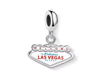 Colgante de Las Vegas: Souvenir de viaje en plata de ley S925, anillo o pinza de langosta.