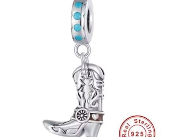 Ciondolo pendente a forma di stivale da cowboy, ciondolo in autentico argento sterling 925 per braccialetti