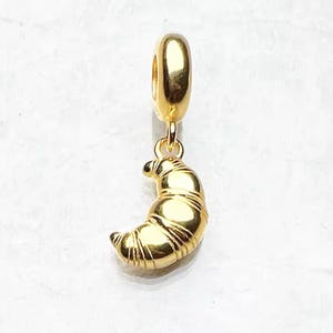 Croissant Dangle Charm, 18K Gold Plated Charm for Bracelets, Lobster Claw Croissant Charm or Ring for Bracelets