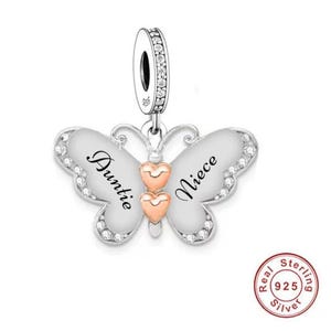 Charm de mariposa para tía y sobrina, auténtica plata de ley S925 y circonita cúbica, compatible con pulseras europeas, charm para nieta