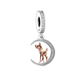 Bambi Hirsch Anhänger , Echt 925 Sterling Silber & CZ , Charm für Armband, Halskette,