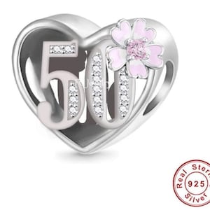 50th Birthday Celebration Charm, 50th Anniversary Charm, Fits all Charm Bracelets, 50th birthday gift,  Genuine sterling silver & CZ