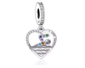 Ich liebe Schwimmen Charme, Schwimmer Anhänger, echte 925 Sterling Silber & CZ Anhänger für Armbänder