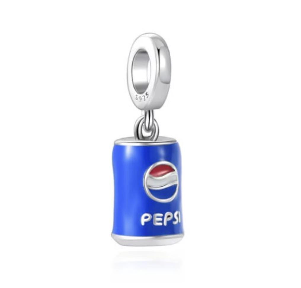 Pepsi Cola Can Dangle Charm,  Charm for European Style Bracelet, Necklace charm,  100% sterling silver & Enamel,