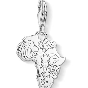Breloque Bige Five carte d'Afrique du Sud, pendentif Afrique en argent sterling 100 % avec pince de homard