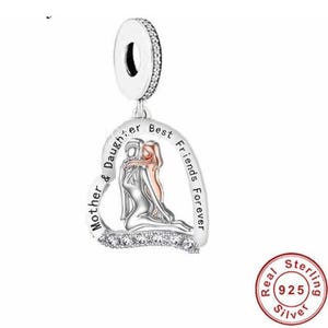Mama und Tochter Best Friends Forever Charme, passend für europäisches Armband, echtes 925er Sterlingsilber und CZ, Mutterschmuck, Muttergeschenk