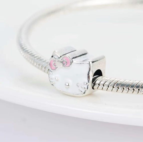 Cat Hello Kitty Charm, Cat Charm for European Style Bracelet, Genuine Sterling Silver & Enamel