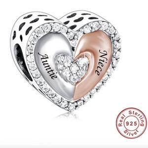 Tante & Nichte Herz Charm, Echtes Sterling Silber passend für European Armband, Enkelin Charm
