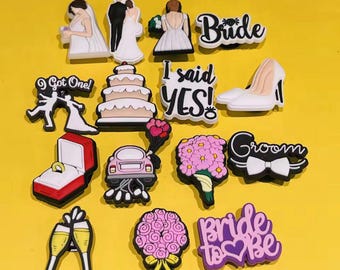 Adornos para zapatos de boda, adornos para zapatos con temática nupcial, adornos bonitos para zapatos, adornos compatibles con zuecos, Novia y Novio