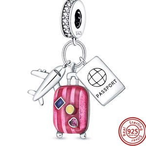 Love Travel Dangle Charm, Genuine 925 sterling silver Charm for Bracelets, Love To Travel Passport ,  Suitcase & Airplane