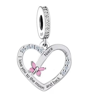 Nichte Herz Charme Ich liebe dich bis zum Mond & Zurück Herz Charme, echtes Sterling Silber passt europäischen Armband,