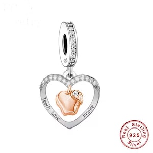 Teach Love Inspire Dangle Charm , S925 Sterling Silver Rose Gold Plated, Teacher Jewelry, Teacher Appreciation Gift, Teacher Bracelet Charm