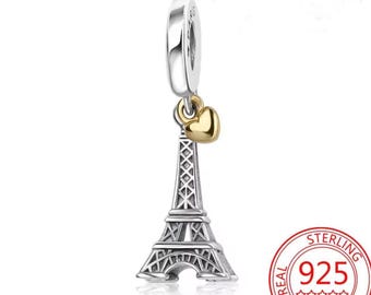 Paris Eiffel Tower Dangle Charm, European Style Bracelet, Travel Charm,  Genuine Sterling Silver, Charm for Bracelet