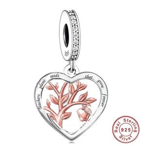 Teachers Plant Seeds That Grow Forever Dangle Charm , Fits European Bracelets,  925 Sterling Silver Rose Gold, Teacher Appreciation Charm