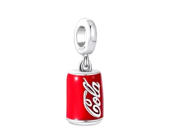 Coke Cola Can Dangle Charm,  Charm for European Style Bracelet, Necklace charm,  100% sterling silver & Enamel,