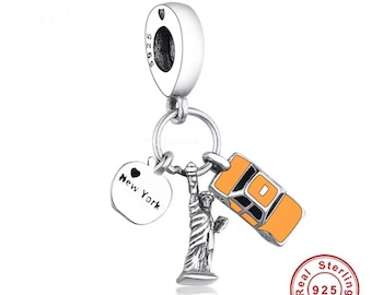 USA Dangle Statue of Liberty NY 925 Silver Charm Fits European Bracelet,  Gifts for her , Big Apple New York Travel Charm