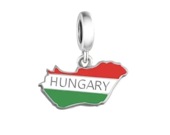 Hungary Map Flag Dangle Charm, Genuine sterling silver Charm for Bracelets, Travel Charm