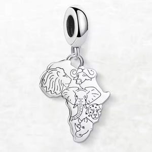 Breloque carte Afrique du Sud Big Five, bague ou breloque pince de homard, argent sterling S925, breloque amateur d'Afrique