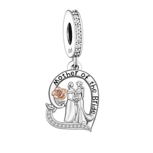 Mother Of Bride Dangle Charm, Wedding Gift , 100% Sterling Silver Rose Gold, Charm for Bracelets