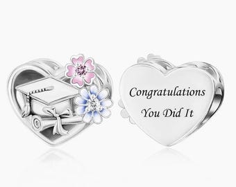 Graduation Charm ,  congratulations you did it Heart charm , Genuine 925 sterling silver Charm Fits European Bracelet , Graduation Jewelry