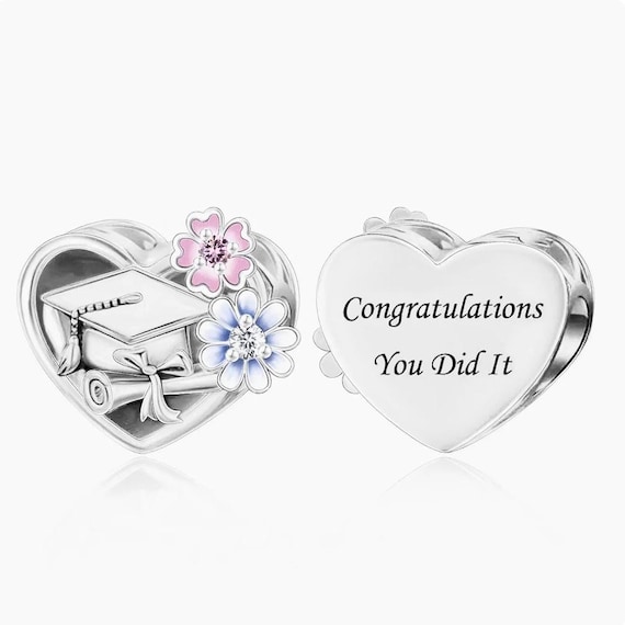 2023 Graduation Heart Charm - 925 Sterling Silver Blue Charm For Bracelets & Necklaces | Gift For Graduate
