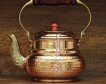 Bule de cobre feito à mão: chaleira turca para fogão, utensílios de chá tradicionais