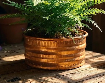 Vaso redondo raso de cobre martelado: vaso rústico para jardim de ervas, uso interno ou externo