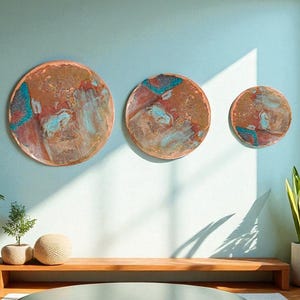 Real Copper Patina Wall Art Set, Round Trio Discs,Rustic Wall Decor Plaque
