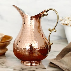 Hand Hammered Copper Bedside Carafe: Ayurvedic Water Pitcher (2 Liters/67.62 oz.)