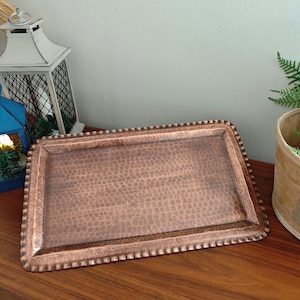 Handmade Copper Serving Tray: Vintage Style Ottoman Platter, 16 Inch